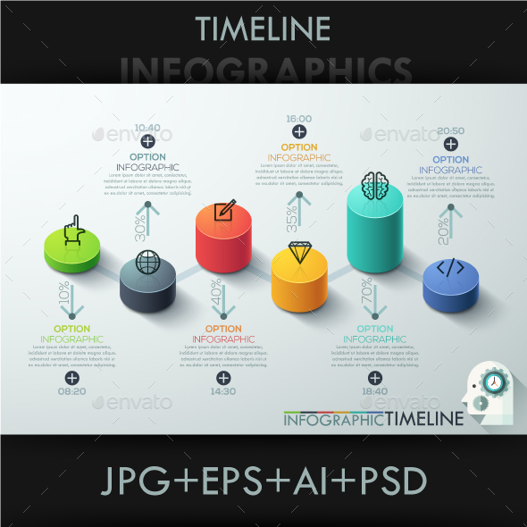 Modern 3D Style Cylinder Timeline - Infographics