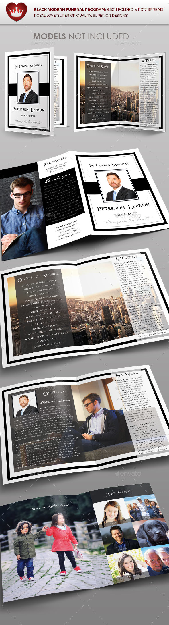 Black Modern Funeral Program - Brochures Print Templates