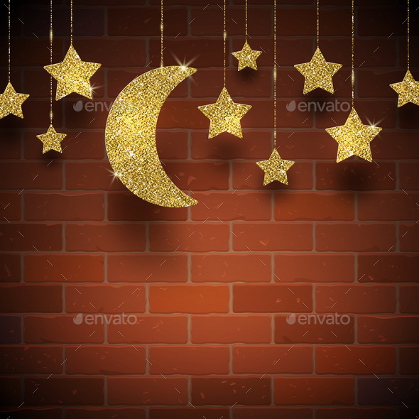 Glitter Gold Stars and Moon - Backgrounds Decorative