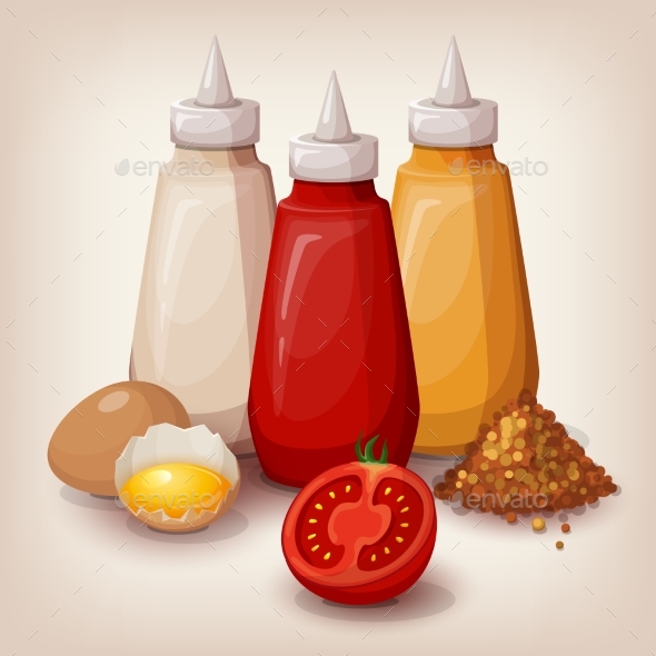 Set of Delicious Fast Food Sauces - Food Objects