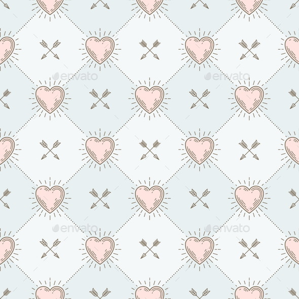 Seamless Background with Hearts and Arrows - Backgrounds Decorative
