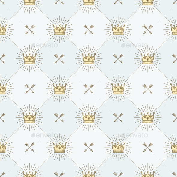 Seamless Background with Royal Crown and Crossed Arrows - Backgrounds Decorative