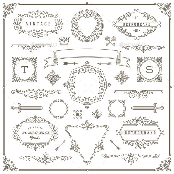 Set of Vintage Design Element - Borders Decorative