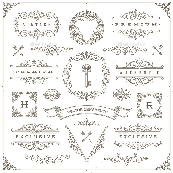 Set of Vintage Design Element - Borders Decorative