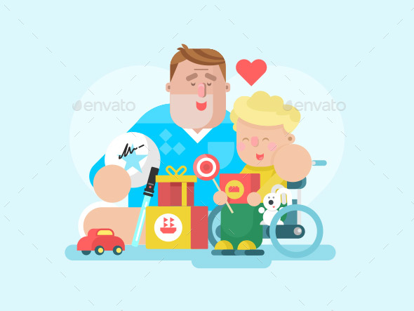 Father and Son with Toy - People Characters