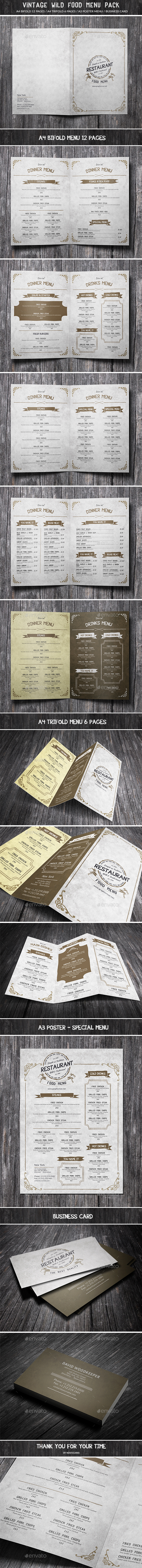 Vintage Wild Food Menu Pack - Food Menus Print Templates