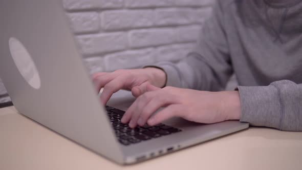 Man Working with Laptop Hands Typing Keyboard Freelancer Office Remote Work