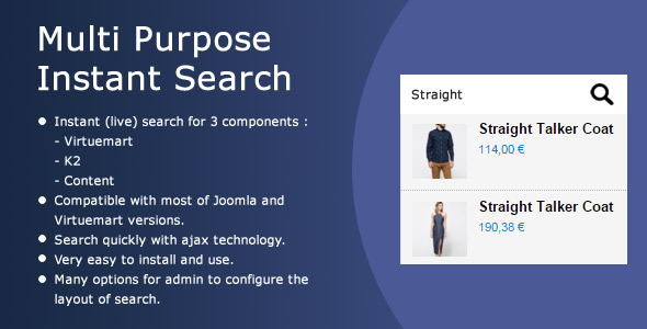 Multi Purpose Ajax Search (for Virtuemart, K2, Content)