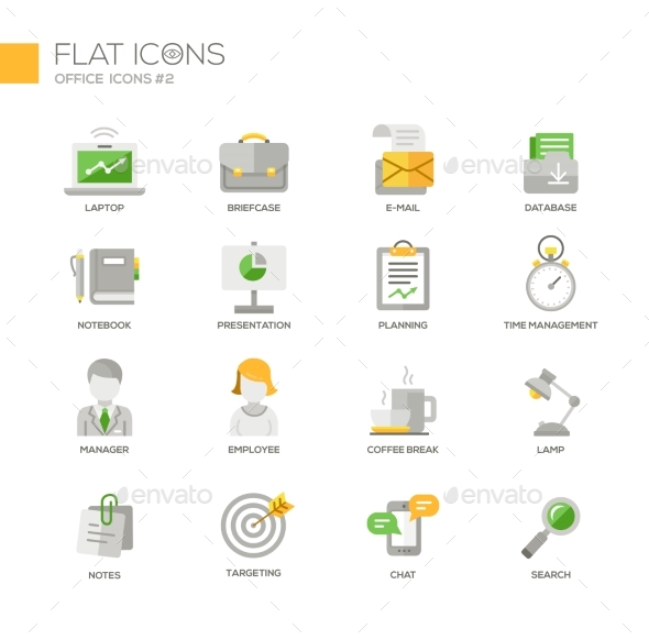 Set of Modern Office Line Flat Design Icons - Concepts Business