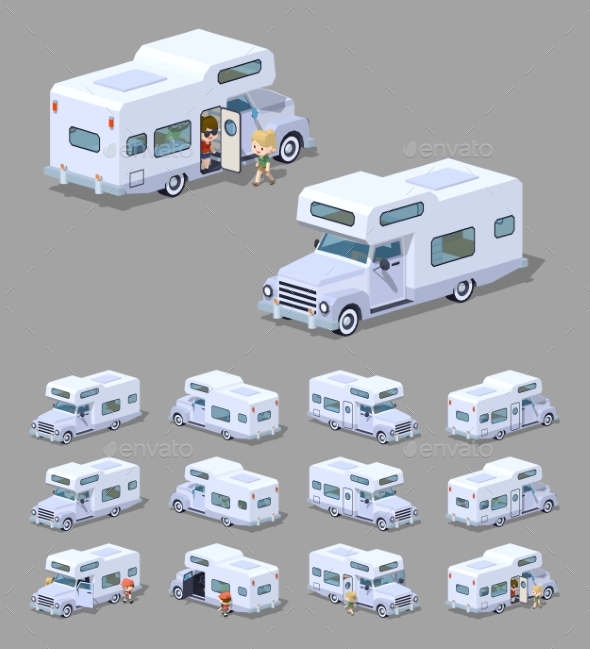 Low Poly White Motor Home - Man-made Objects Objects