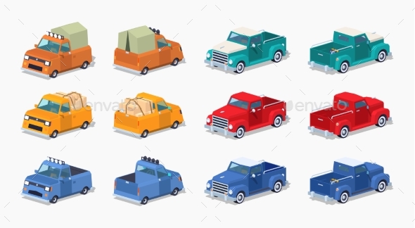 Collection of Low Poly Pickups - Man-made Objects Objects