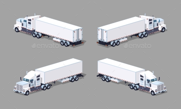 Low Poly Heavy American White Truck - Man-made Objects Objects