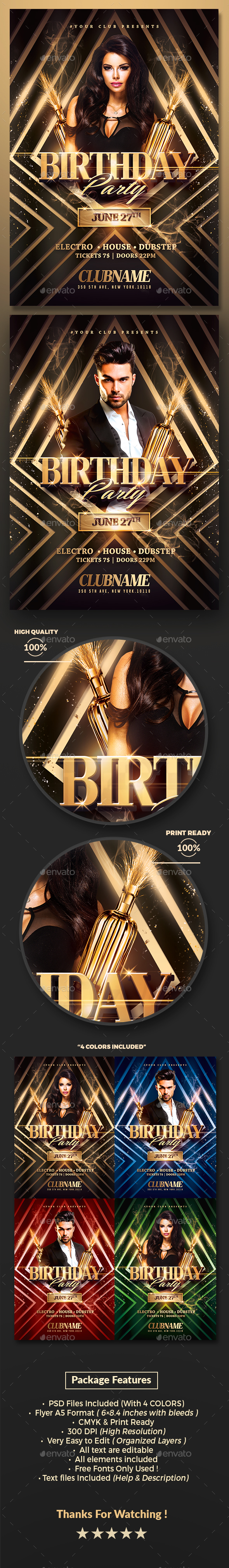 Gold Birthday Party | Psd Flyer Template - Clubs & Parties Events