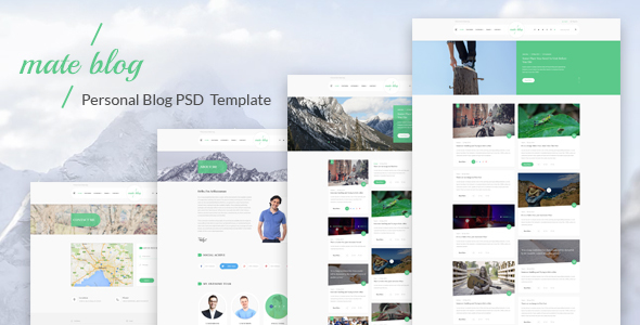 Mate Blog - Material Design Personal Blog PSD Template - Personal PSD Templates