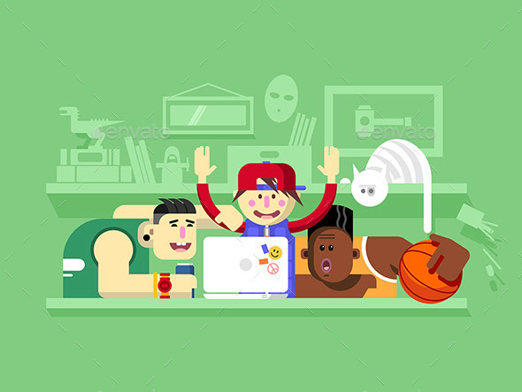 Friends Looking at Laptop Screen - People Characters
