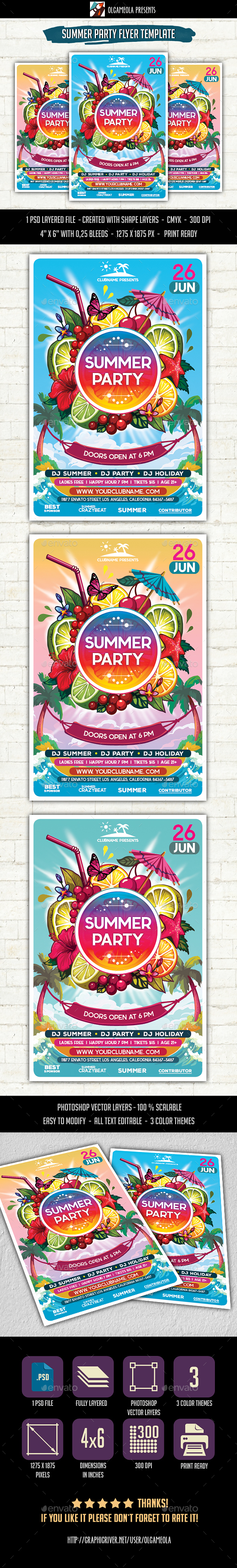 Summer Party Flyer Template - Clubs & Parties Events
