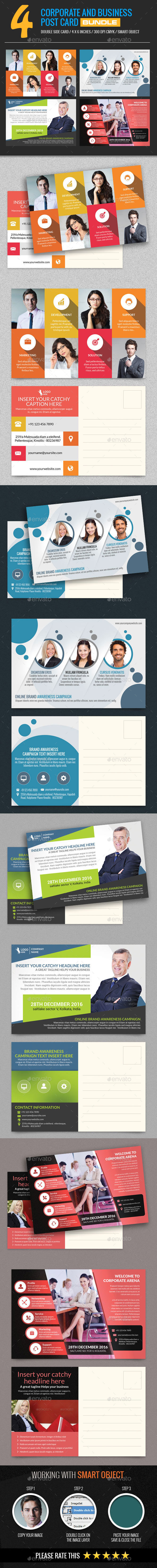 4 In 1 Corporate and Business Post Card Bundle - Cards & Invites Print Templates