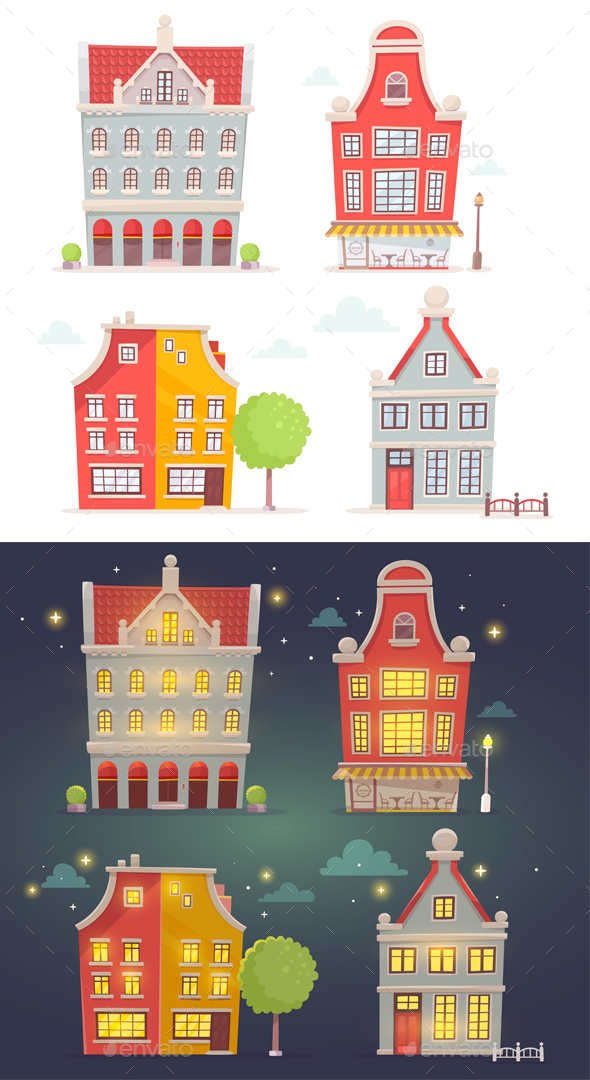 Set of Day and Night Buildings - Buildings Objects