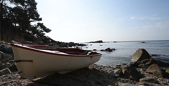 Wooden Boat in front of the Mediterranean Sea