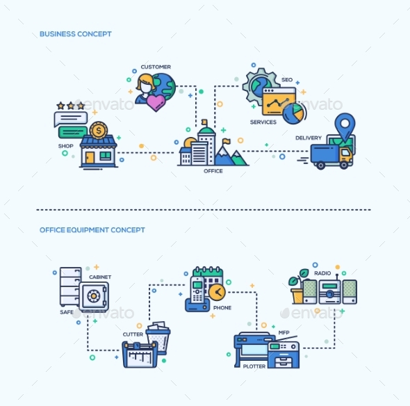 Business, Office Equipment Flat Design Icons - Concepts Business
