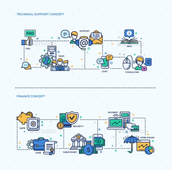 Technical Support, Finance Icons Business Concept - Concepts Business