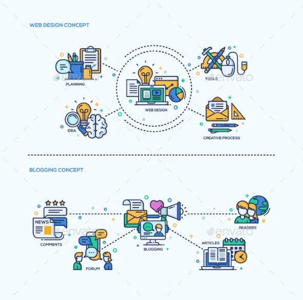 Web Design, Blogging Icons Concept Compositions - Web Technology