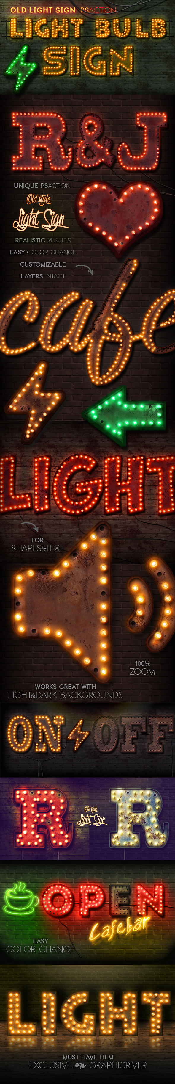 Old Light Sign Photoshop Action - Text Effects Actions