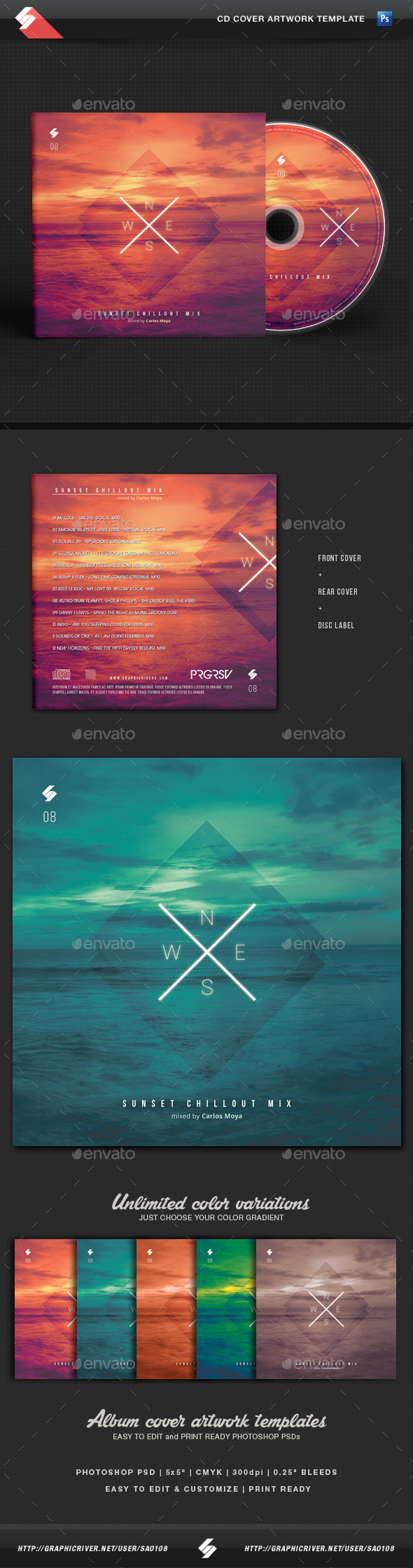 Sunset Chillout - CD Cover Template - CD & DVD Artwork Print Templates