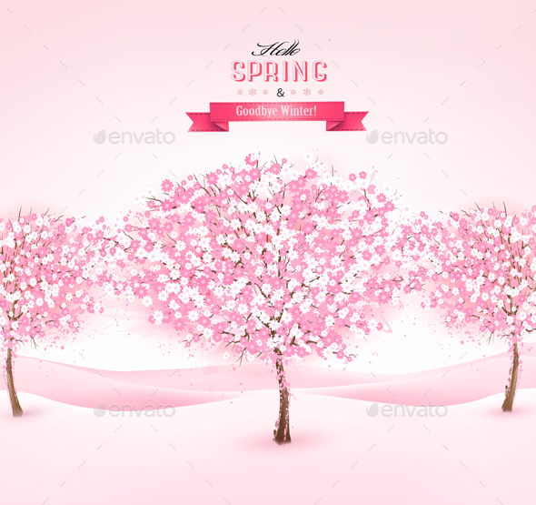 Spring Background with Cherry Blossom Trees - Flowers & Plants Nature