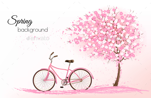 Spring Background with a Blossoming Tree and Bike - Landscapes Nature