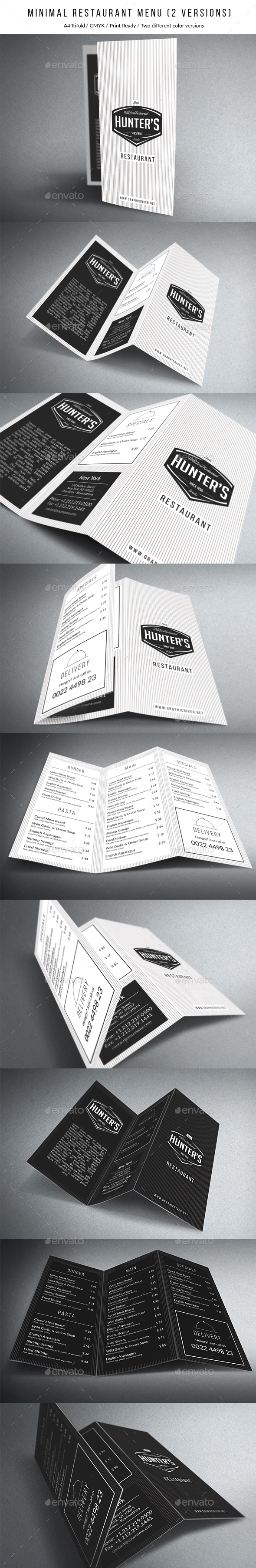 Minimal A4 Trifold Menu - 2 Versions - Food Menus Print Templates