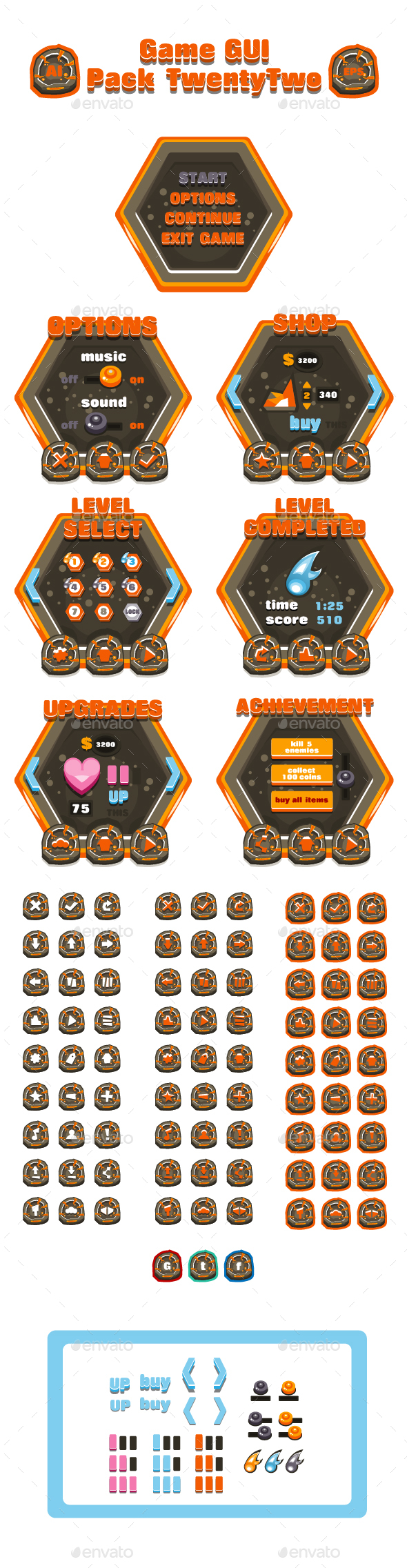 Game GUI Pack TwentyTwo - User Interfaces Game Assets