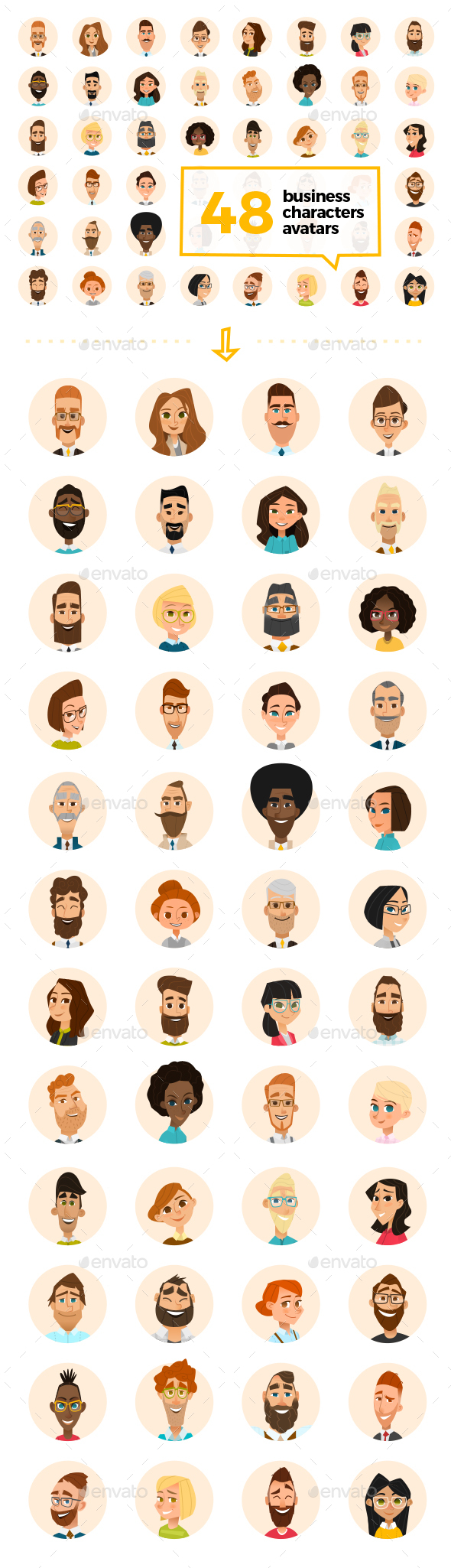 48 Business Cartoon Avatars - People Characters