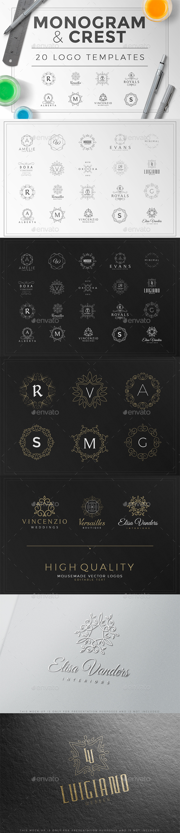 Monogram & Crest Logos Set - Badges & Stickers Web Elements