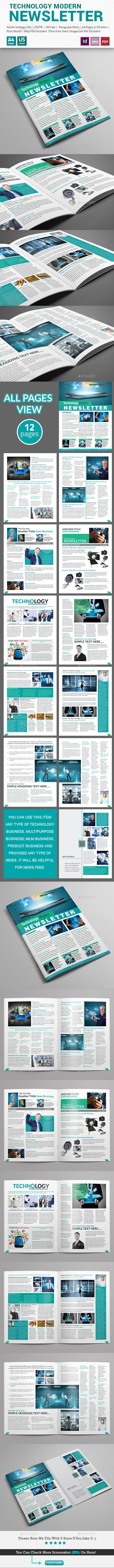 Technological Modern Newsletter (12 Pages) - Newsletters Print Templates