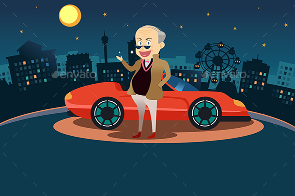 Rich Man Standing in Front of His Sport Car - People Characters