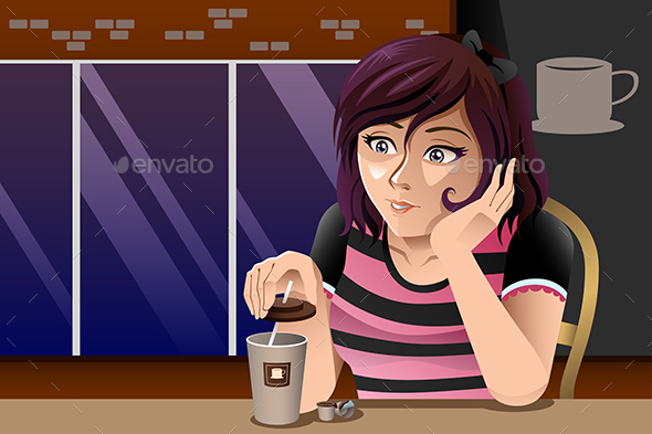 Girl Outside Cafe - People Characters