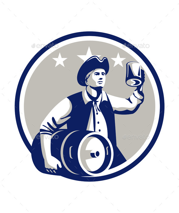 American Patriot Carry Beer Keg Circle Retro - People Characters
