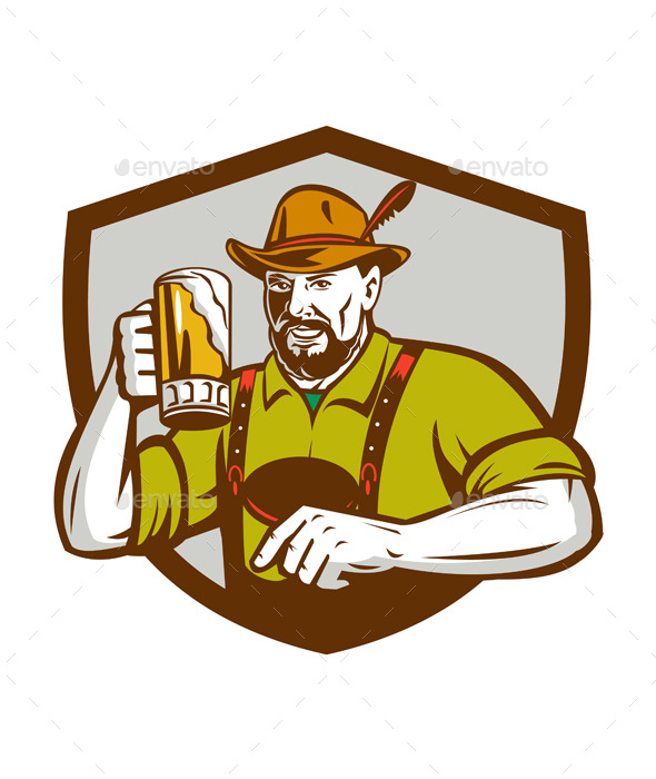 Oktoberfest Bavarian Beer Drinker Shield Retro - People Characters