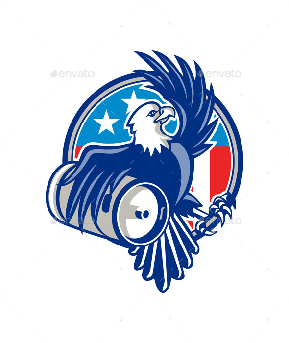 American Bald Eagle Beer Keg Flag Circle Retro - Animals Characters