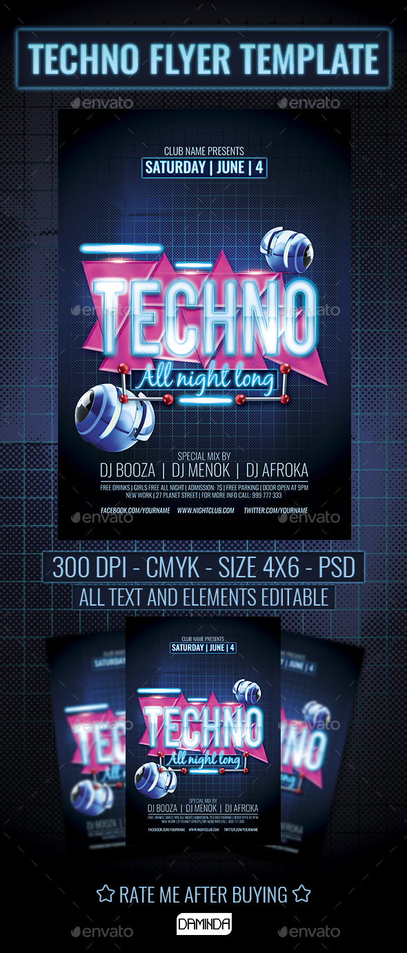 Tecno Party Flyer Template - Clubs & Parties Events