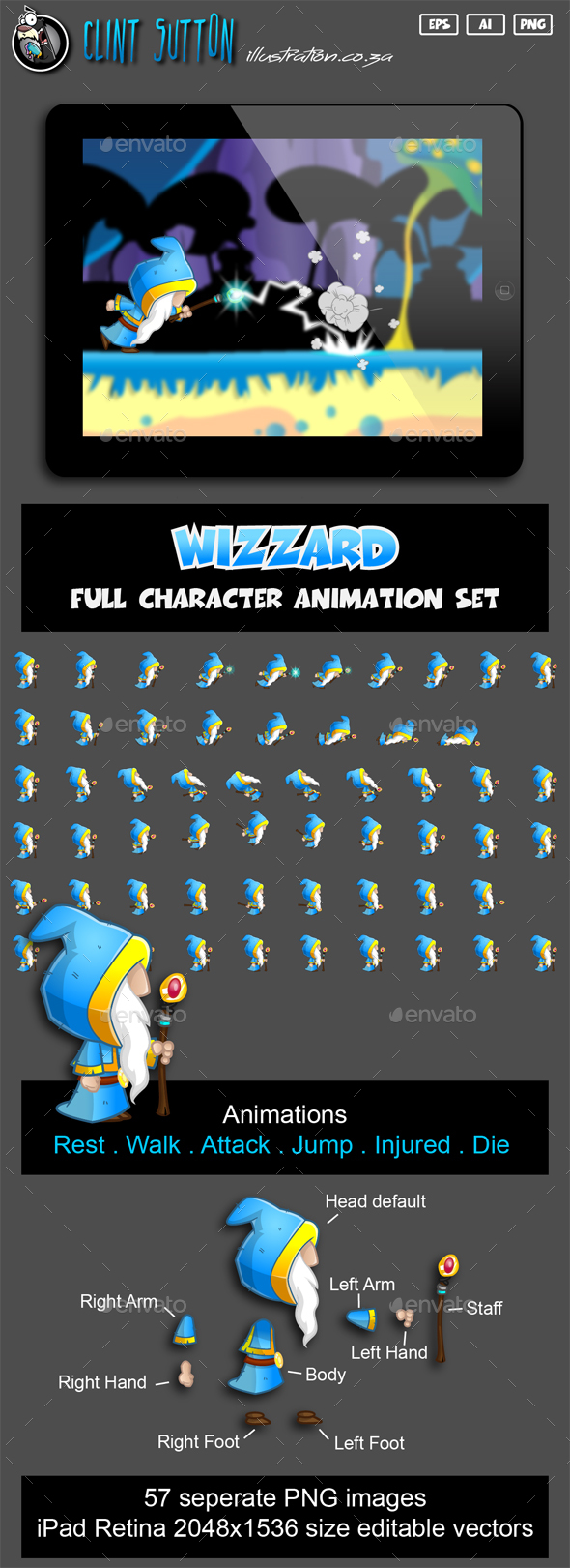 Wizzard Character Set - Sprites Game Assets
