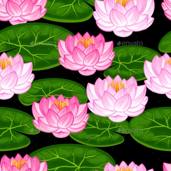 Natural Seamless Pattern with Lotus Flowers - Flowers & Plants Nature
