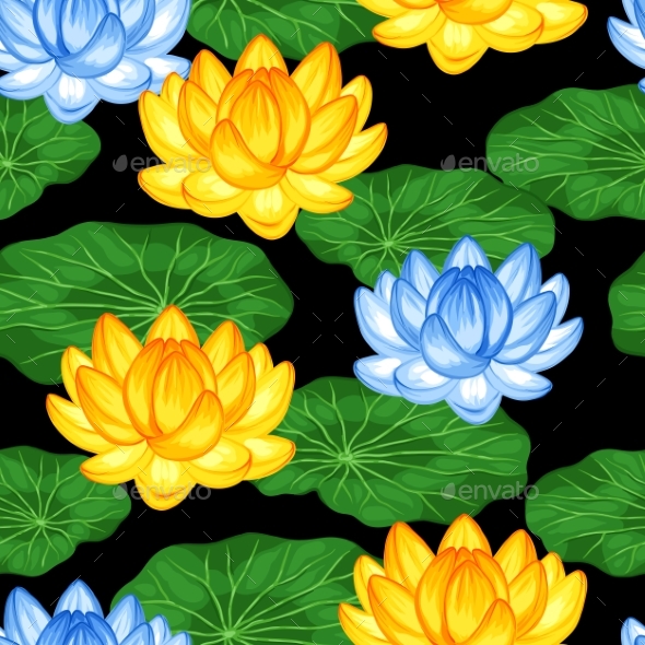 Natural Seamless Pattern with Lotus Flowers - Flowers & Plants Nature