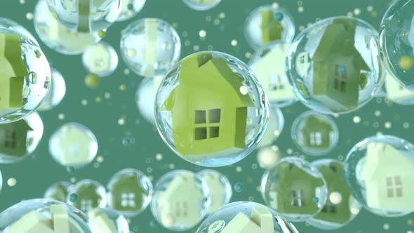 Abstract art background of houses in bubbles  alt