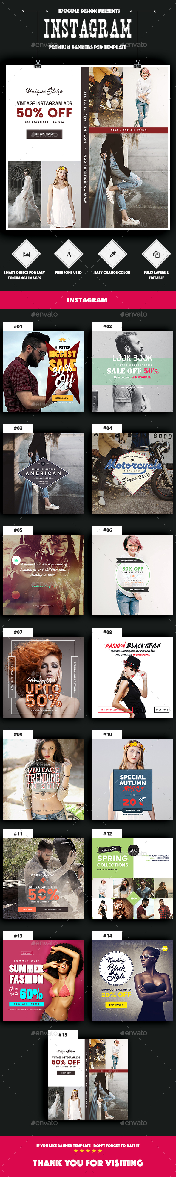 Fashion Instagram Banners Ad - 15 PSD - Social Media Web Elements