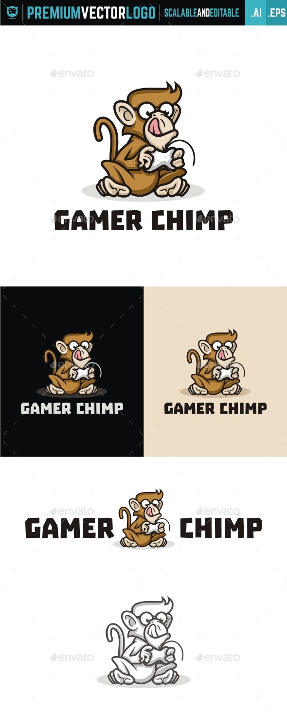Gamer Chimp - Animals Logo Templates