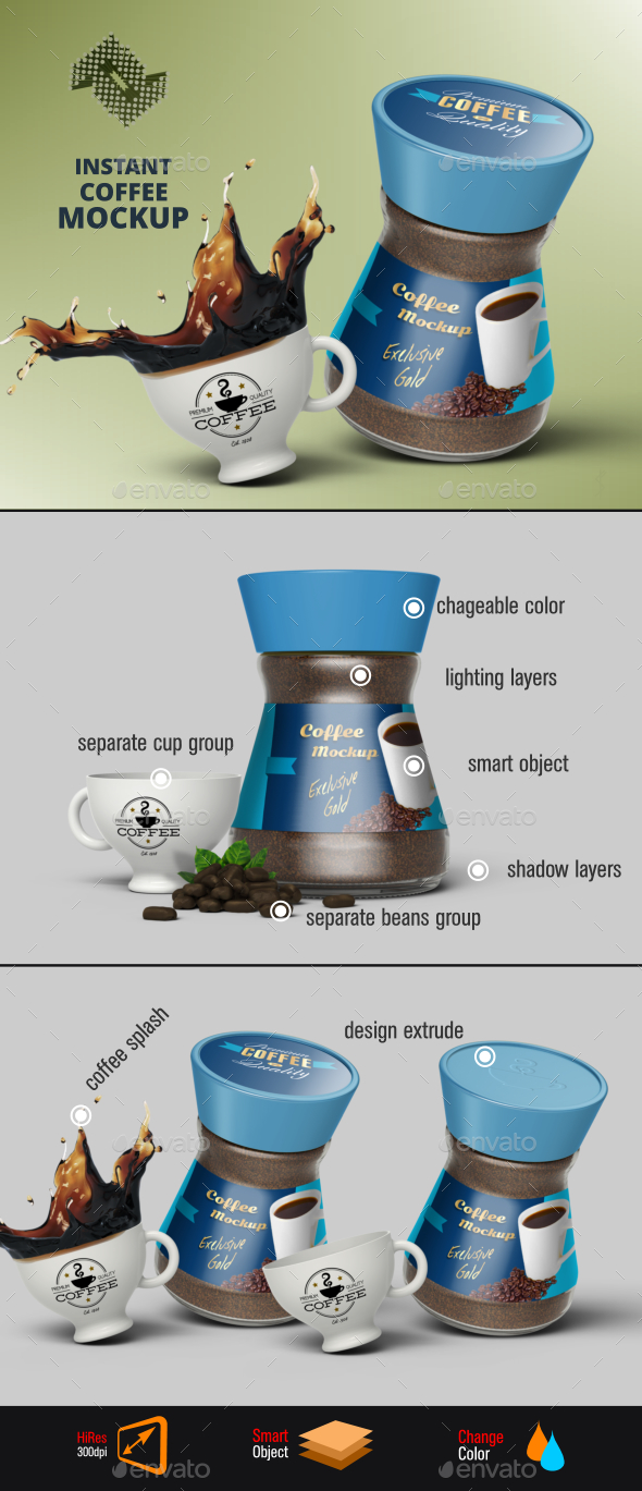 Instant Coffee Glass Jar Mockup - Free Download Images High Quality PNG, JPG