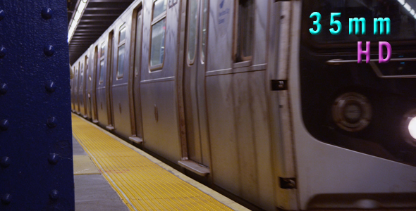 Subway Train Arrives at Platform in Manhattan New York 
