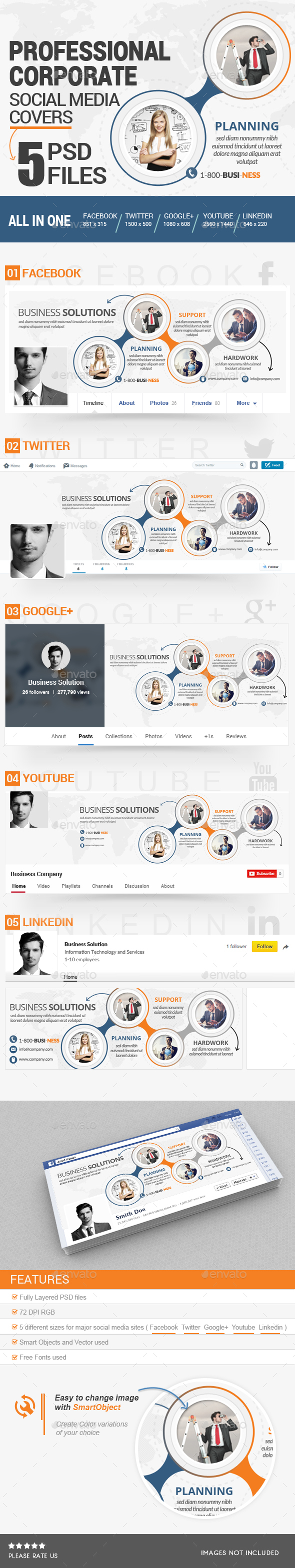 Corporate Social Media Covers Kit - Social Media Web Elements